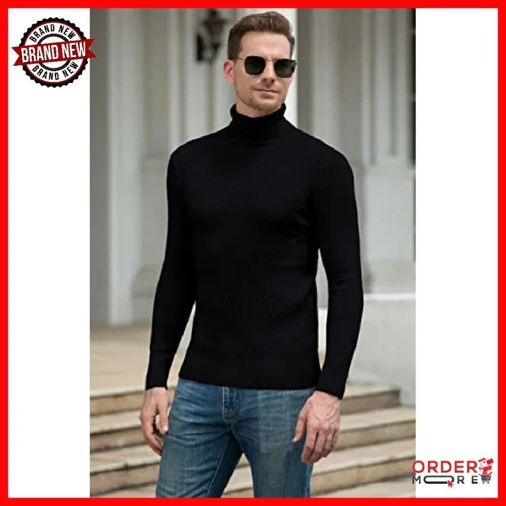 Men's Slim Fit Turtleneck Pullover Sweater 95% Polyester 5% Cotton